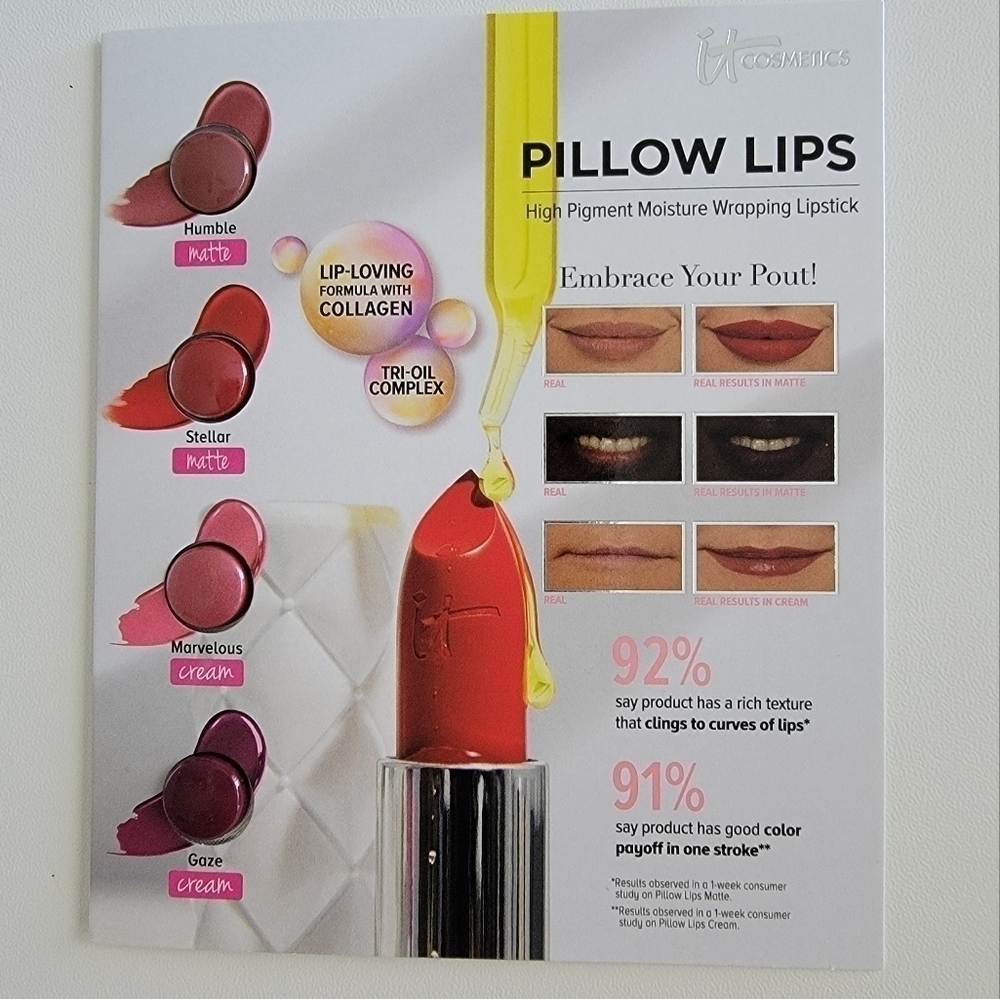 Free with any purchase IT COSMETICS PILLOW LIPS DISCOVERY/PACK CARD